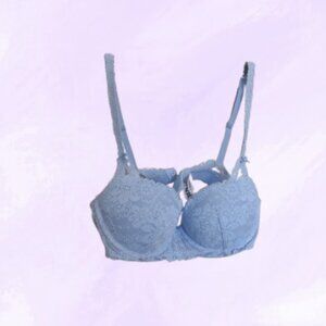 PINK Victoria's Secret balconette push up bra lacey in blue size 32B.